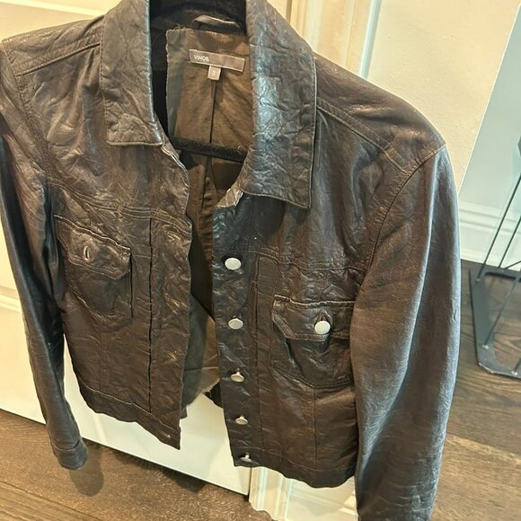 VINCE CHOCOLATE BROWN LEATHER JACKET, Size Small - Picture 5 of 9